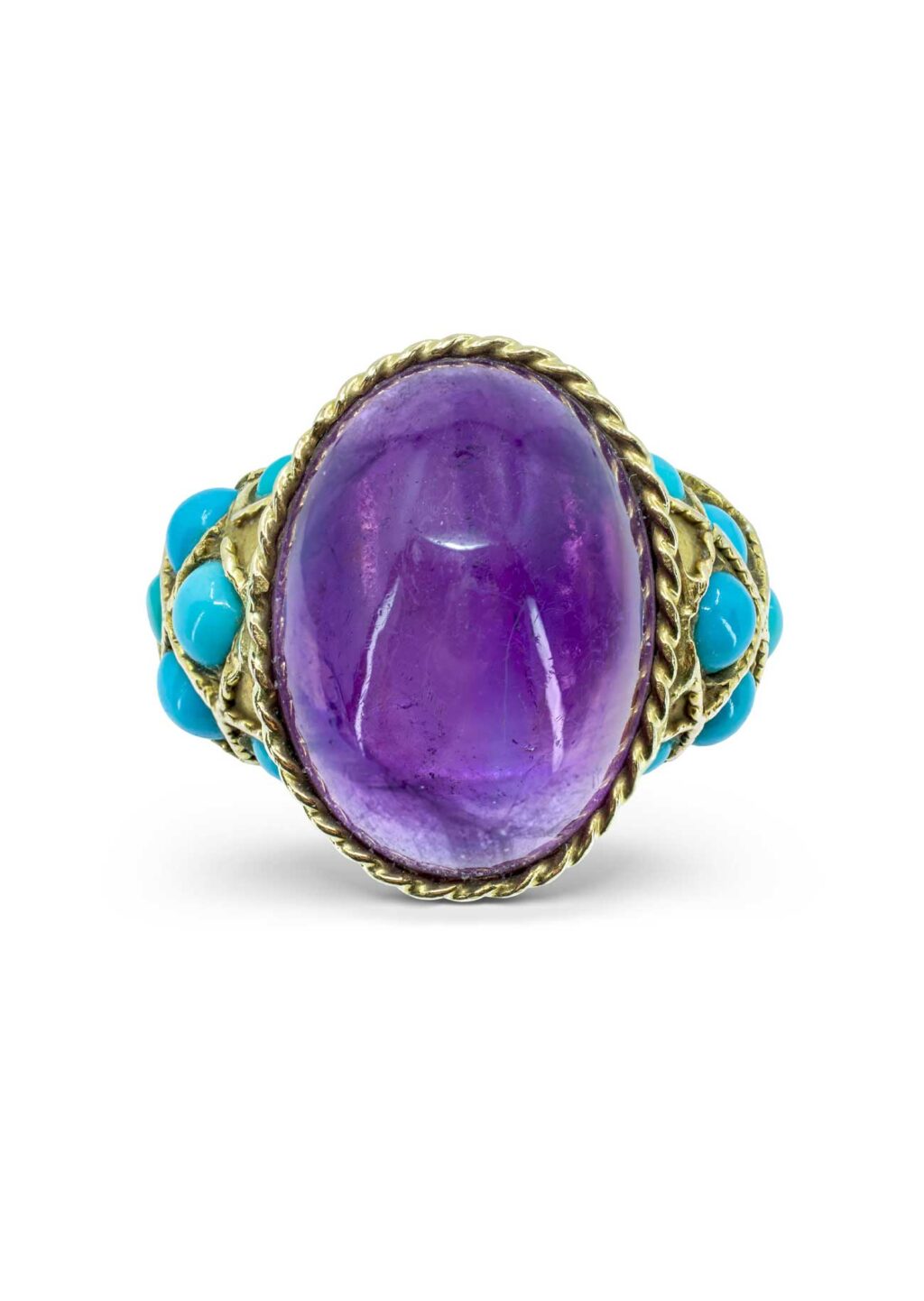 Amethyst & Turquoise Yellow Gold Ring
