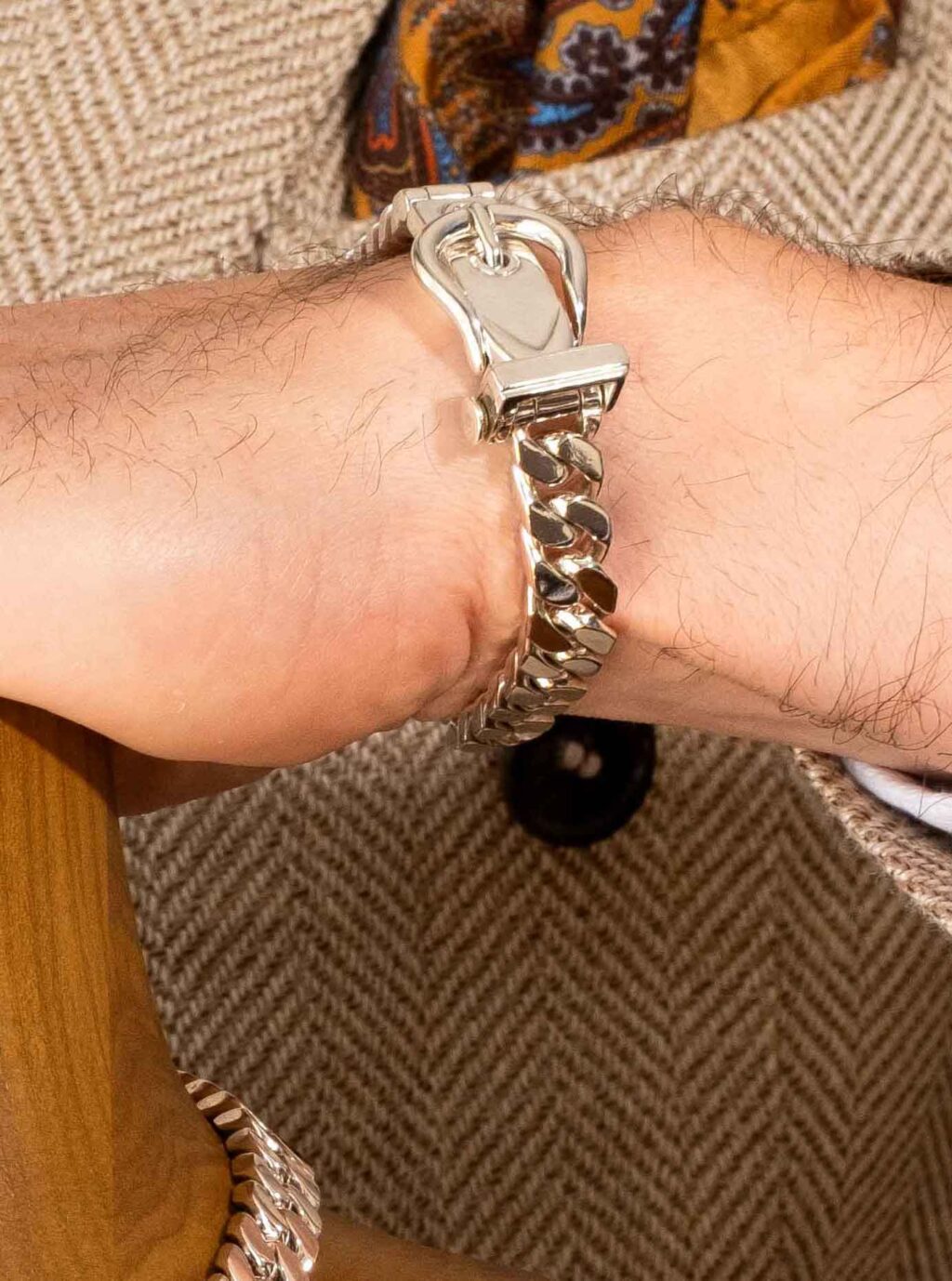 Hermès Ceinture Silver Anchor Chain Bracelet