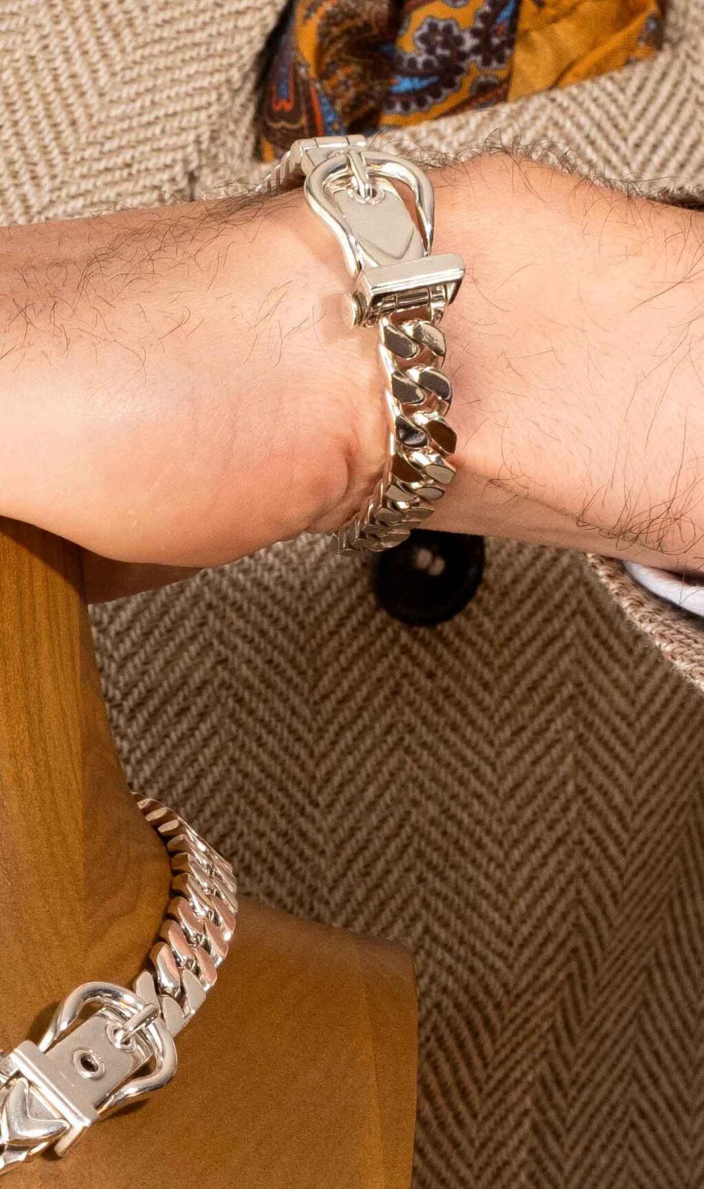 Hermès Ceinture Silver Anchor Chain Bracelet