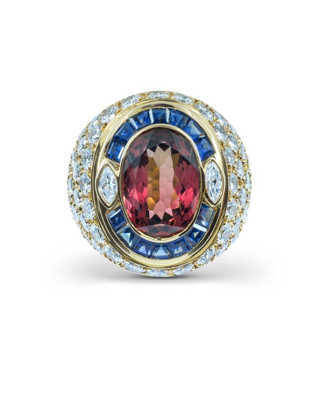 Sabbadini Pink Tourmaline, Sapphire and Diamond Coctail Ring