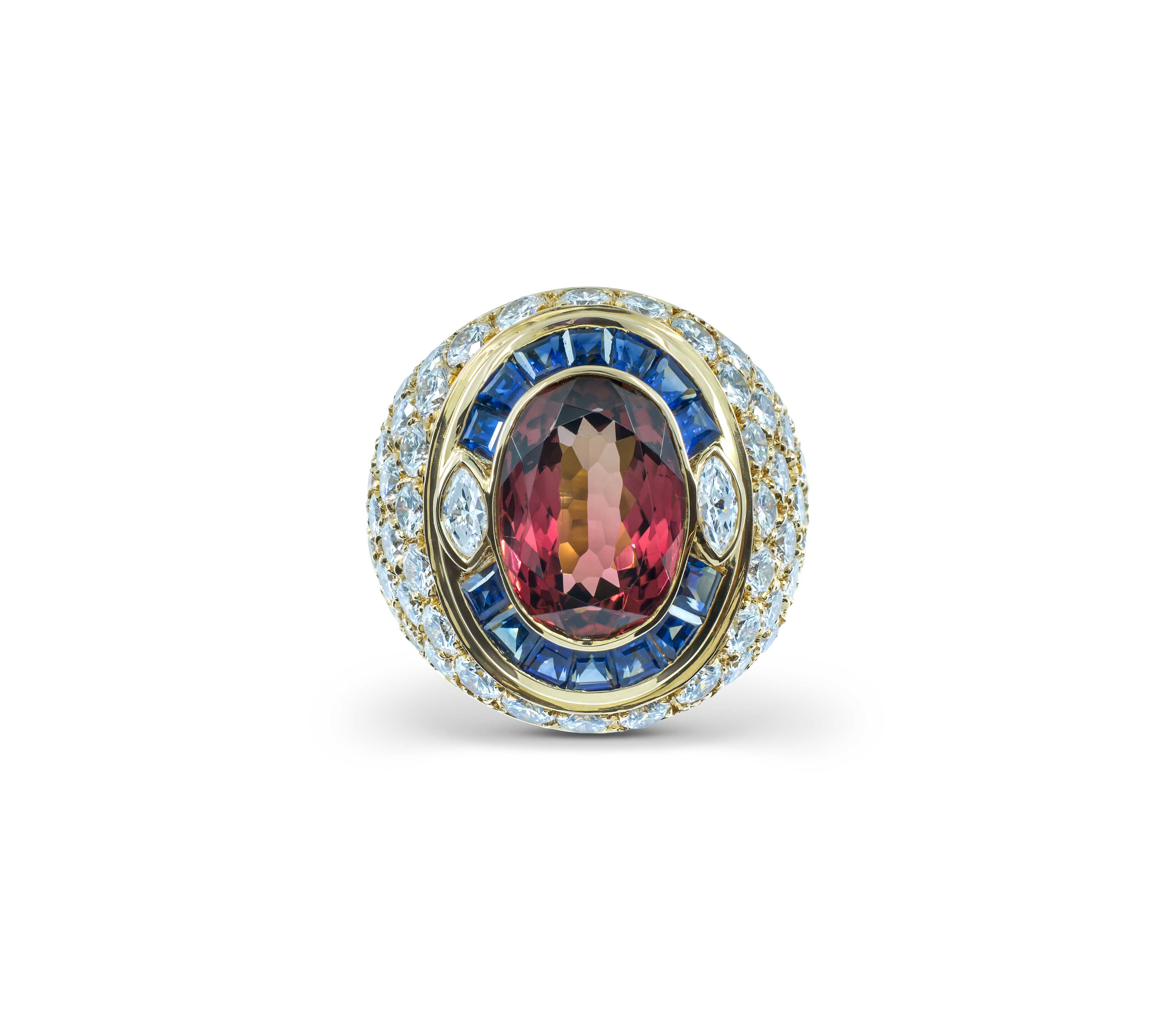 Sabbadini Pink Tourmaline, Sapphire and Diamond Coctail Ring