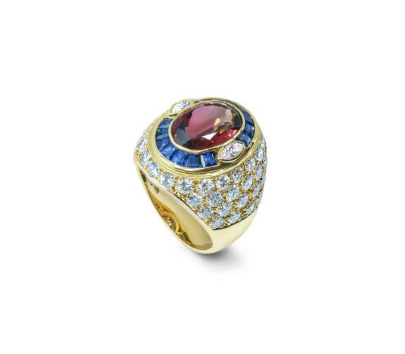 Sabbadini Pink Tourmaline, Sapphire and Diamond Coctail Ring