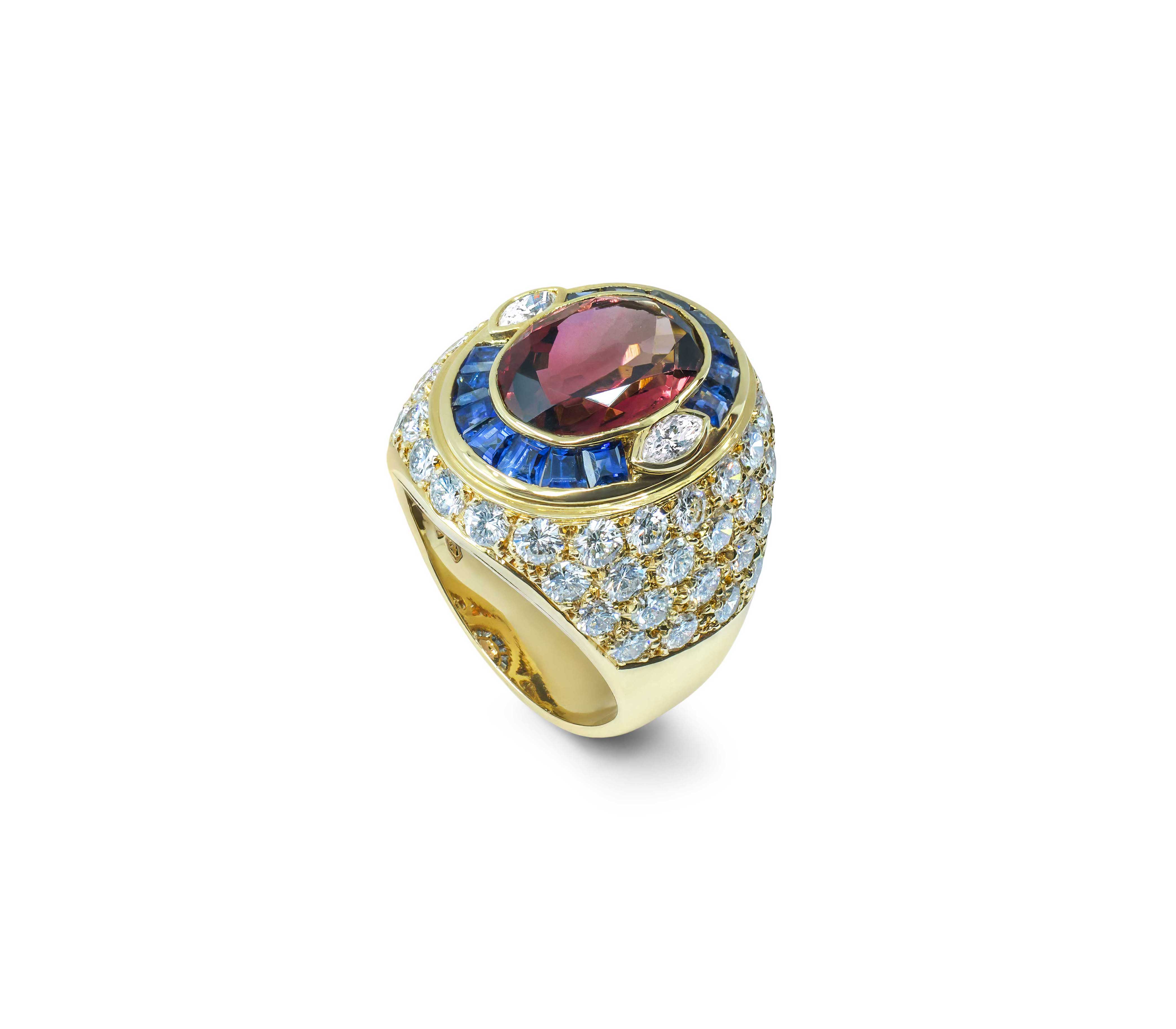 Sabbadini Pink Tourmaline, Sapphire and Diamond Coctail Ring