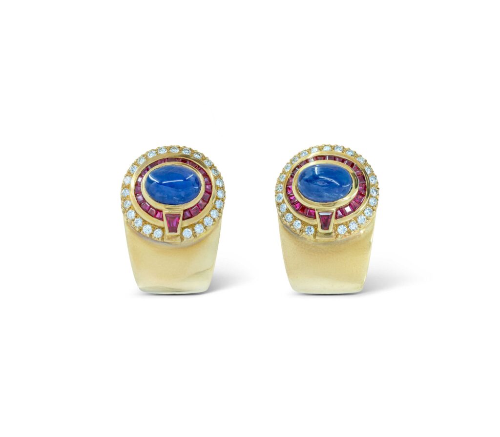 Sabbadini Sapphire, Ruby and Diamond Gold Earclips