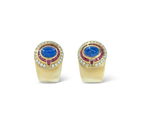 Sabbadini Sapphire, Ruby and Diamond Gold Earclips