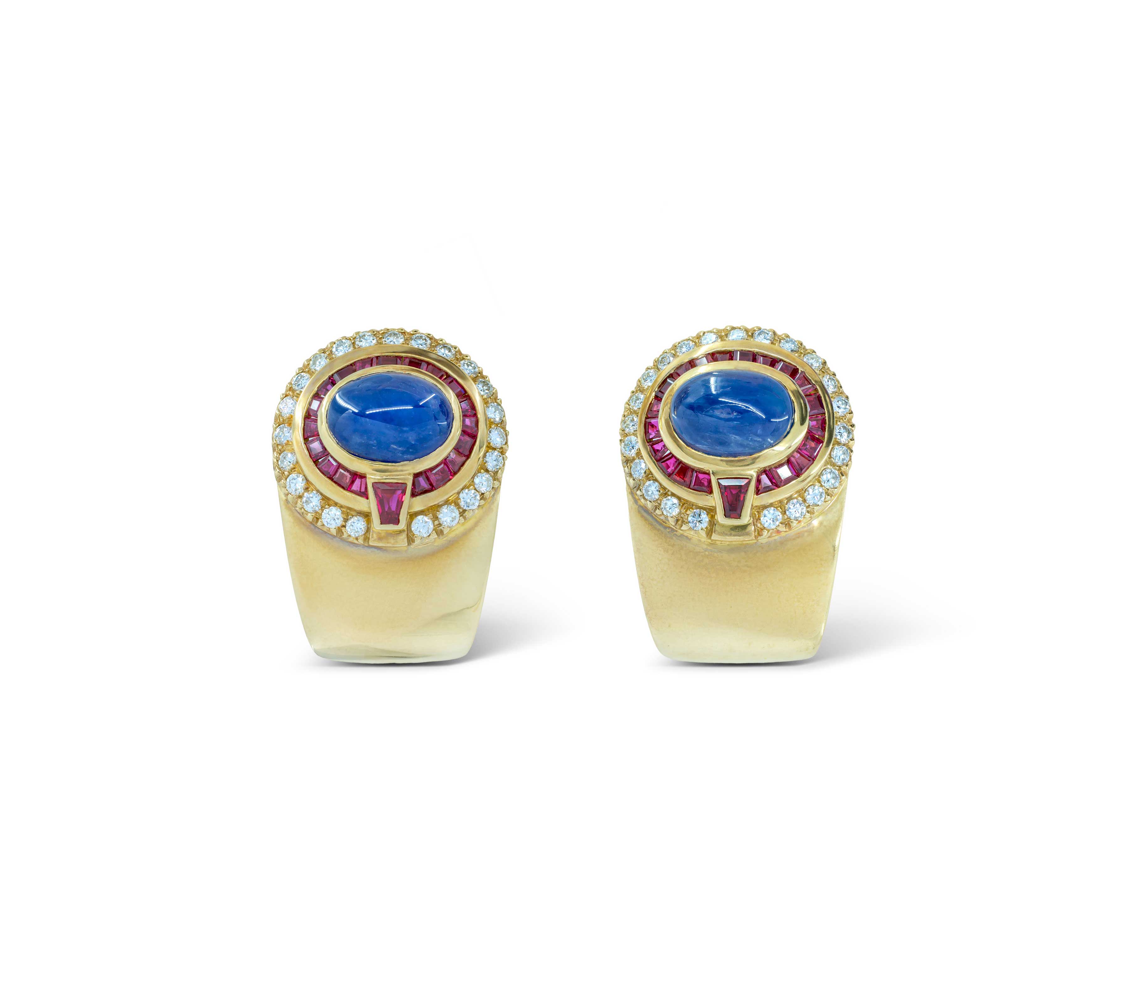 Sabbadini Sapphire, Ruby and Diamond Gold Earclips