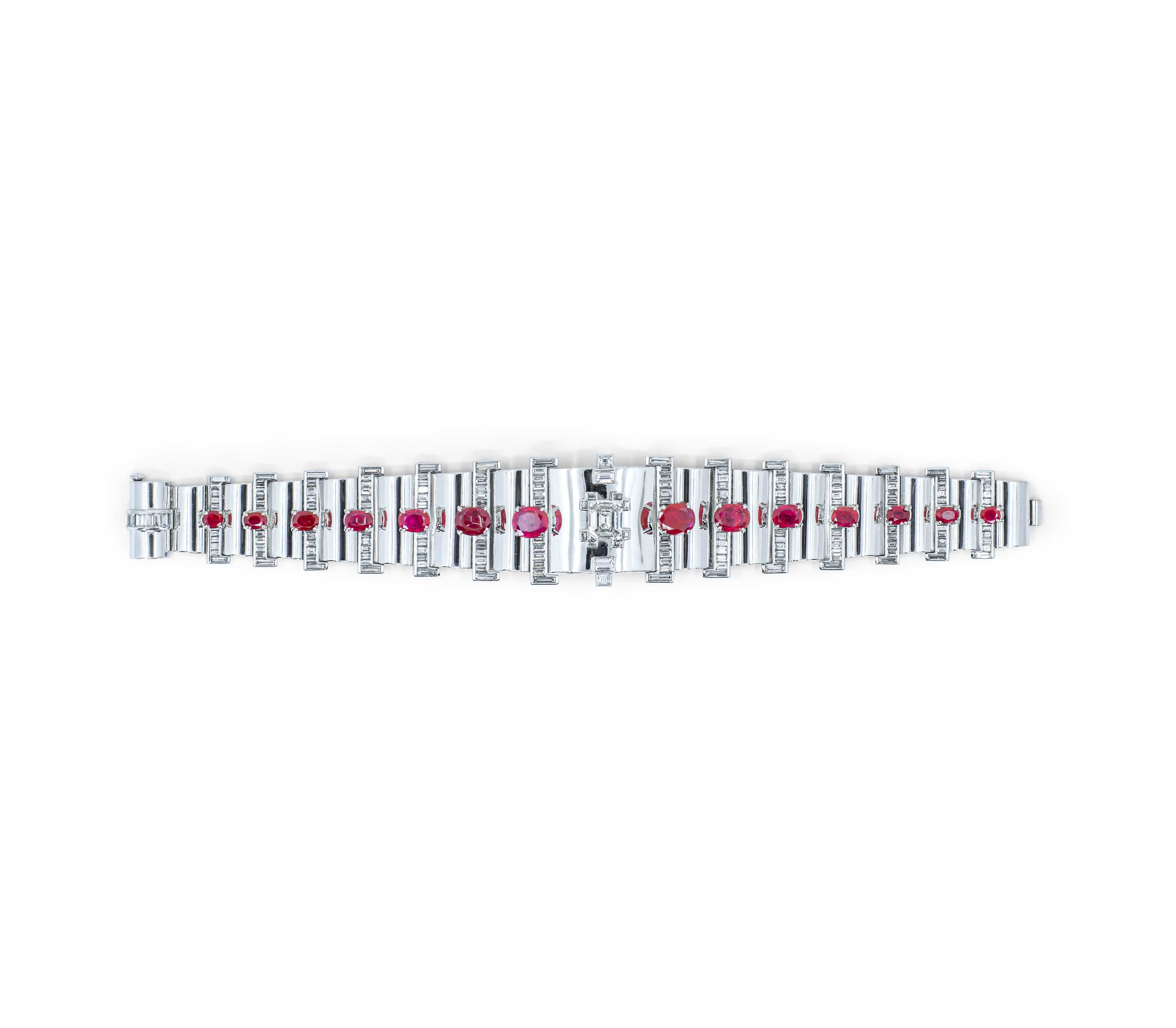 Retro Natural Ruby & Diamond Bracelet