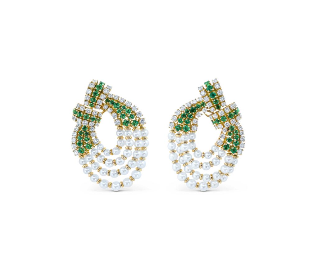 Chaumet Diamond, Pearl & Emerald Platinum & 18K Yellow Gold Clip Earrings