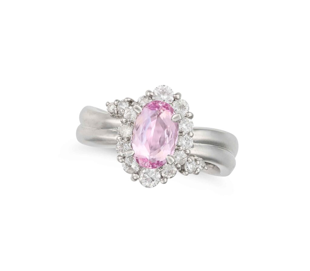 Pink Topaz & Diamond Platinum Ring