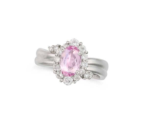 Pink Topaz & Diamond Platinum Ring
