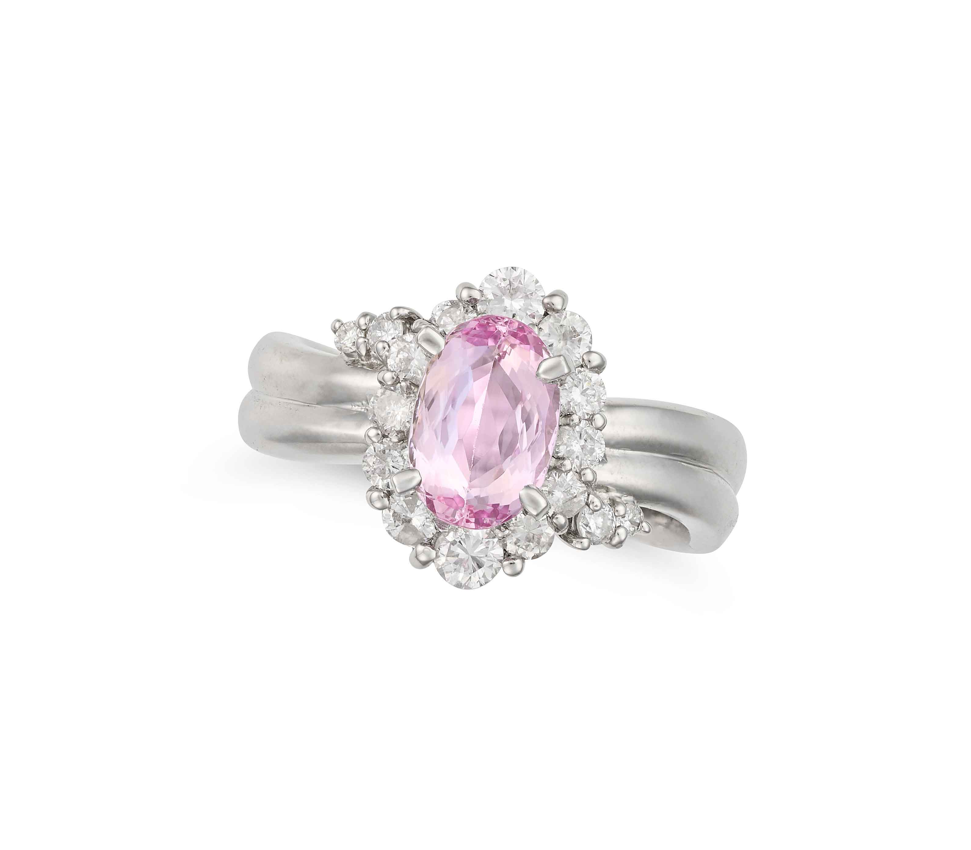 Pink Topaz & Diamond Platinum Ring