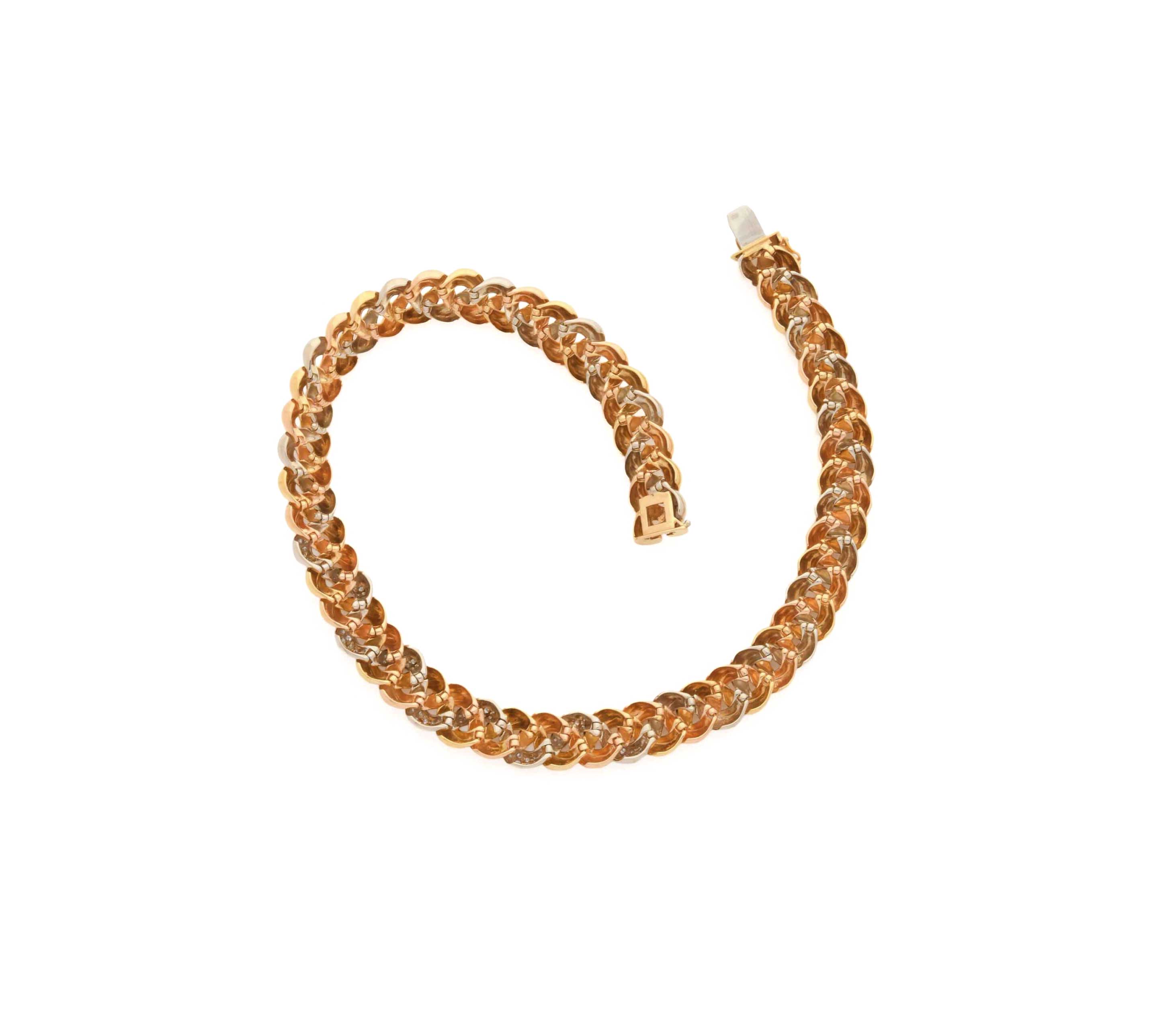 Poiray Tresse Diamond Necklace in Tri-Color Gold