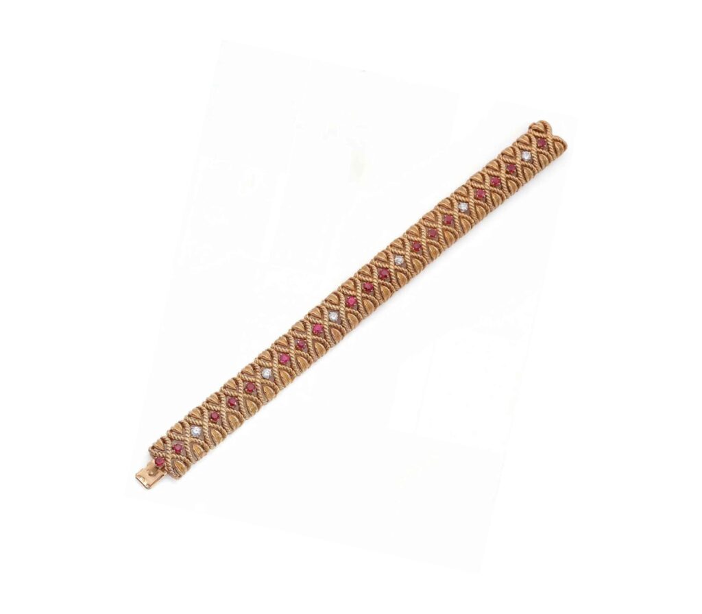 Van Cleef & Arpels Gold Articulated Rubies & Diamonds Bracelet