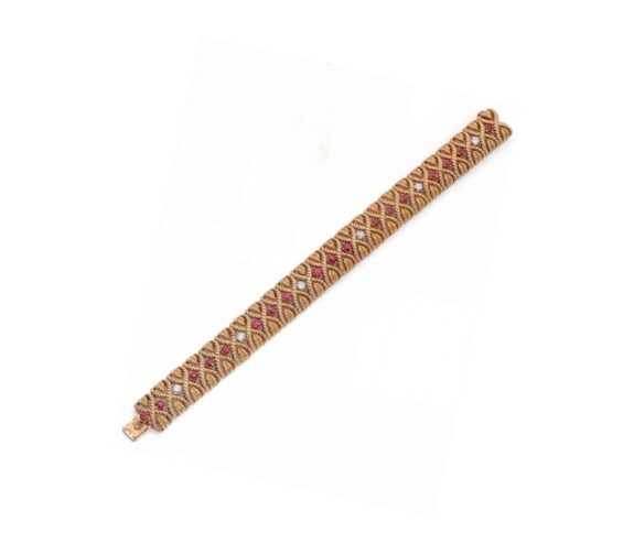 Van Cleef & Arpels Gold Articulated Rubies & Diamonds Bracelet