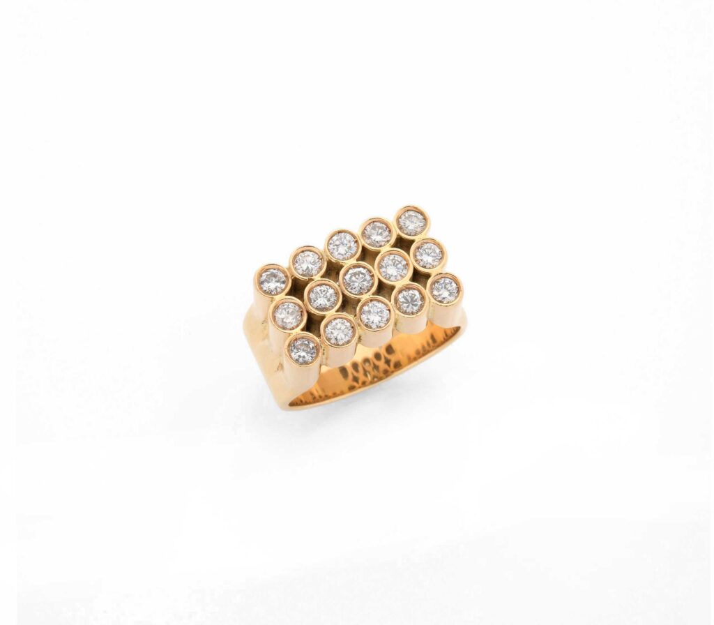 Vintage Geometric Diamond Gold Ring