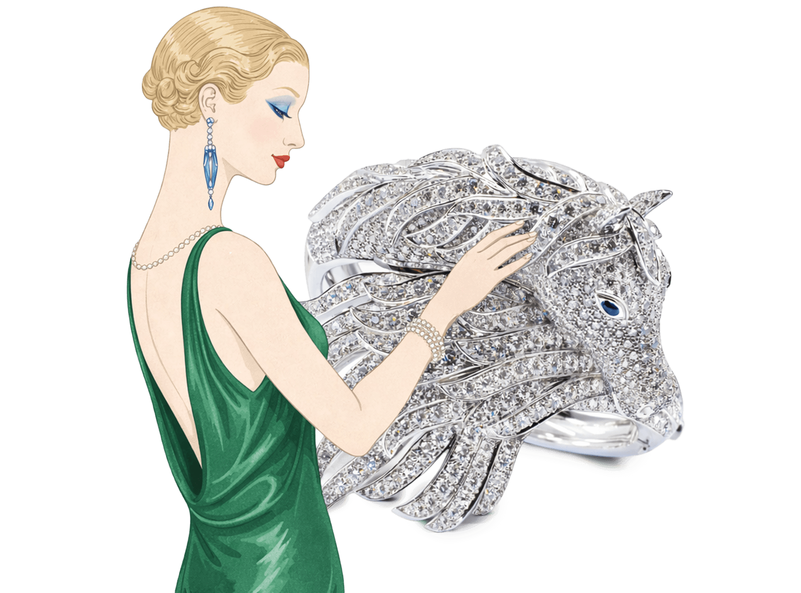 Woman patting Boucheron Pegas Bracelet