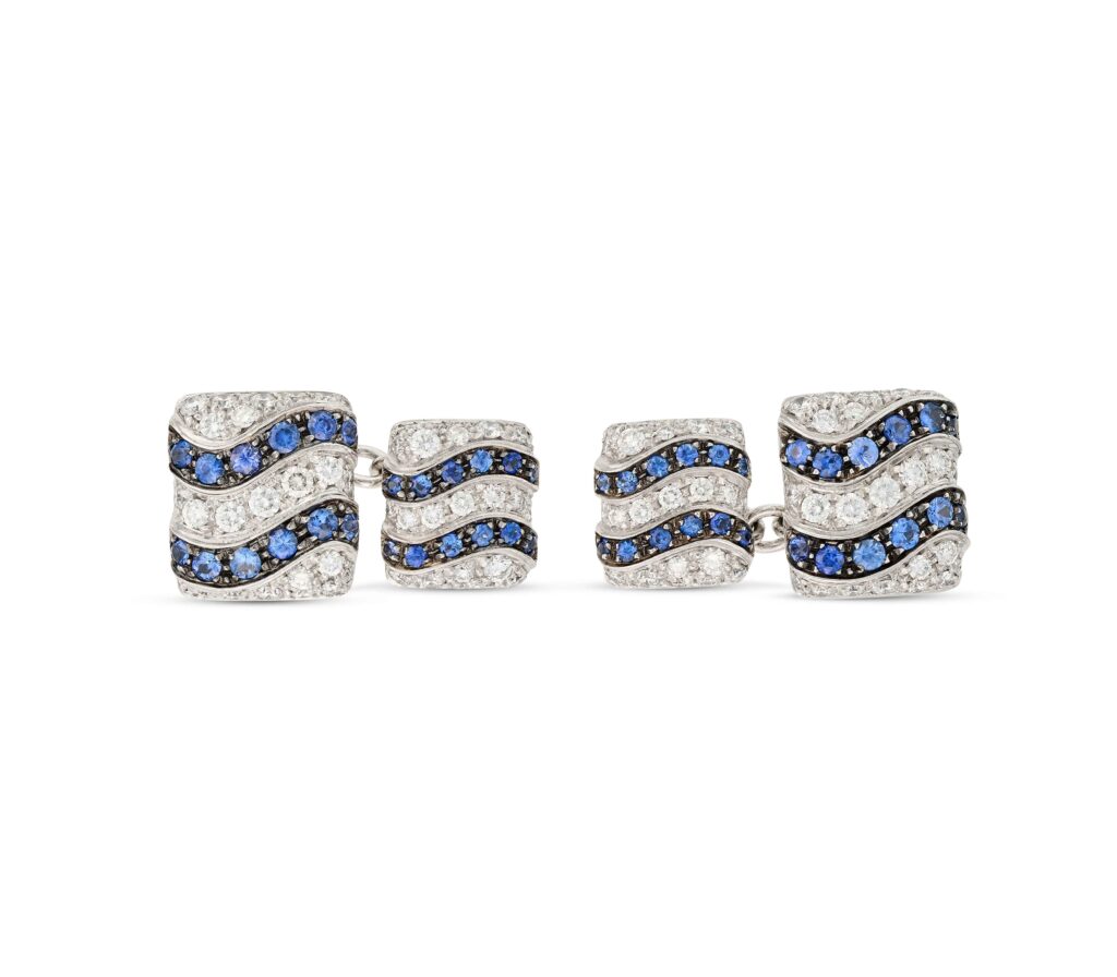 De Grisogono Pair of Sapphire and Diamond White Gold Cufflinks