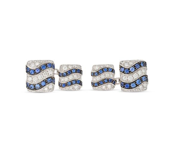 De Grisogono Pair of Sapphire and Diamond White Gold Cufflinks