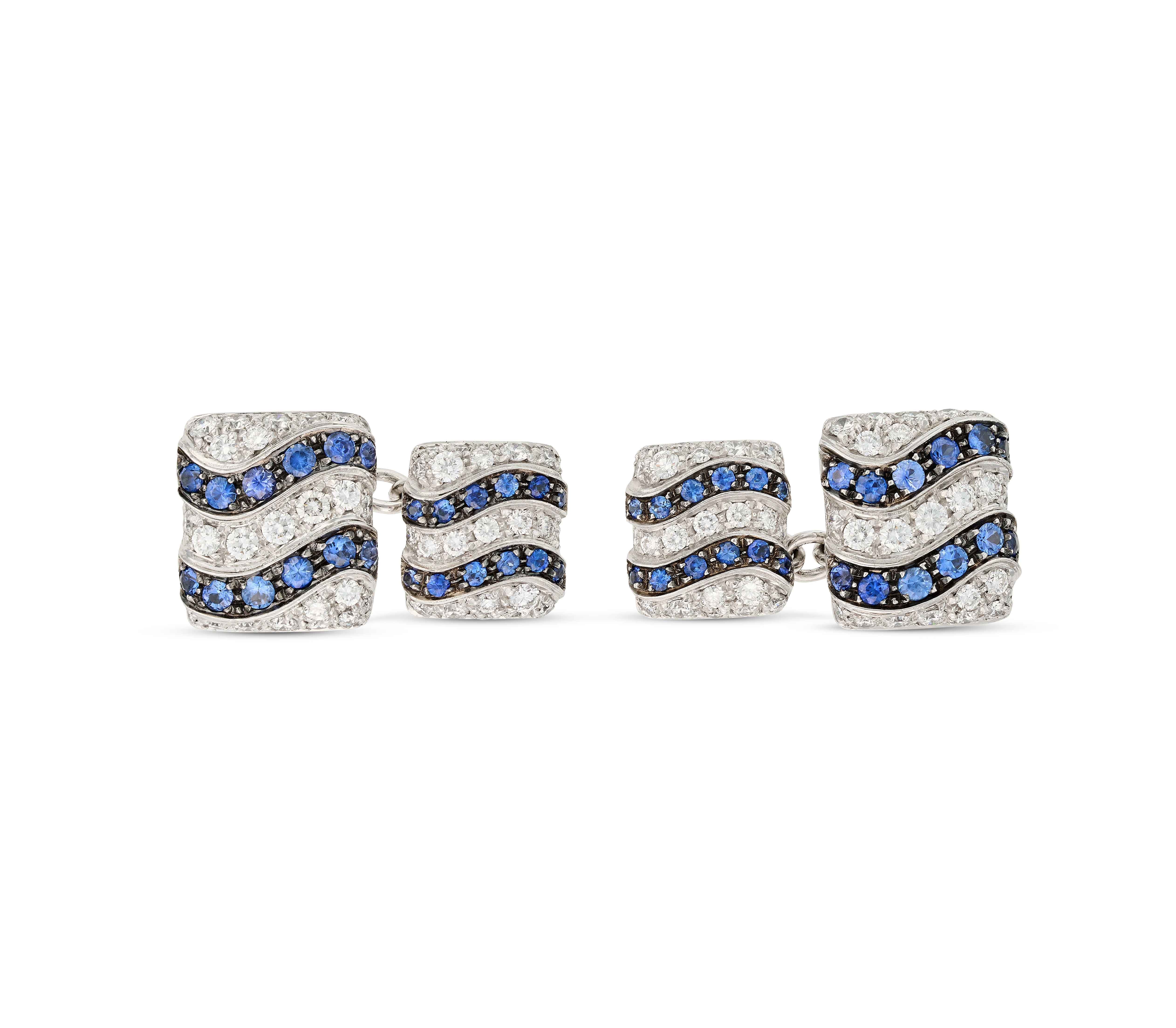 De Grisogono Pair of Sapphire and Diamond White Gold Cufflinks