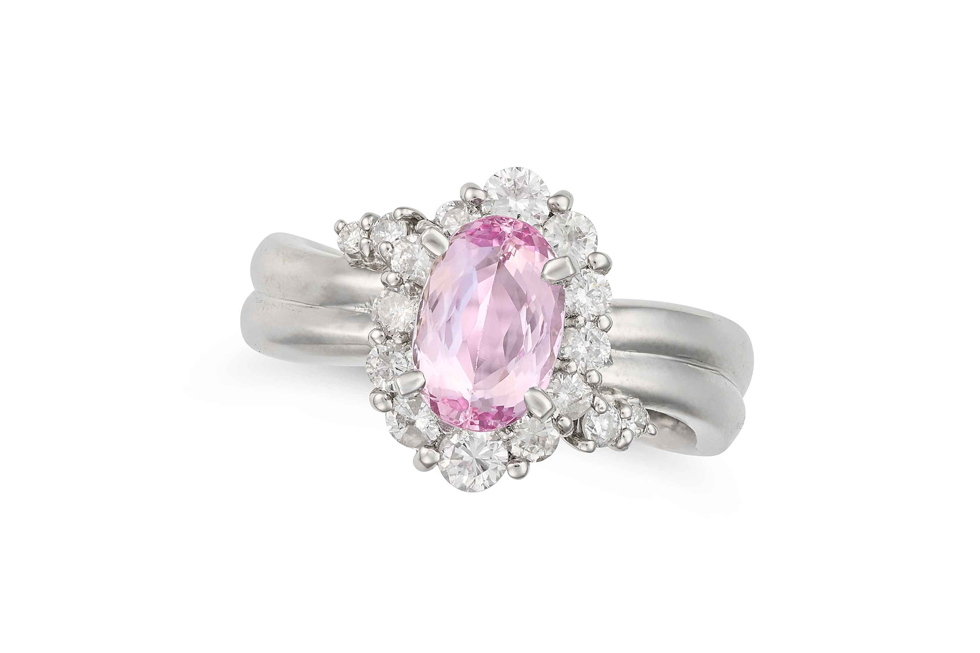 Pink Topaz & Diamond Platinum Ring