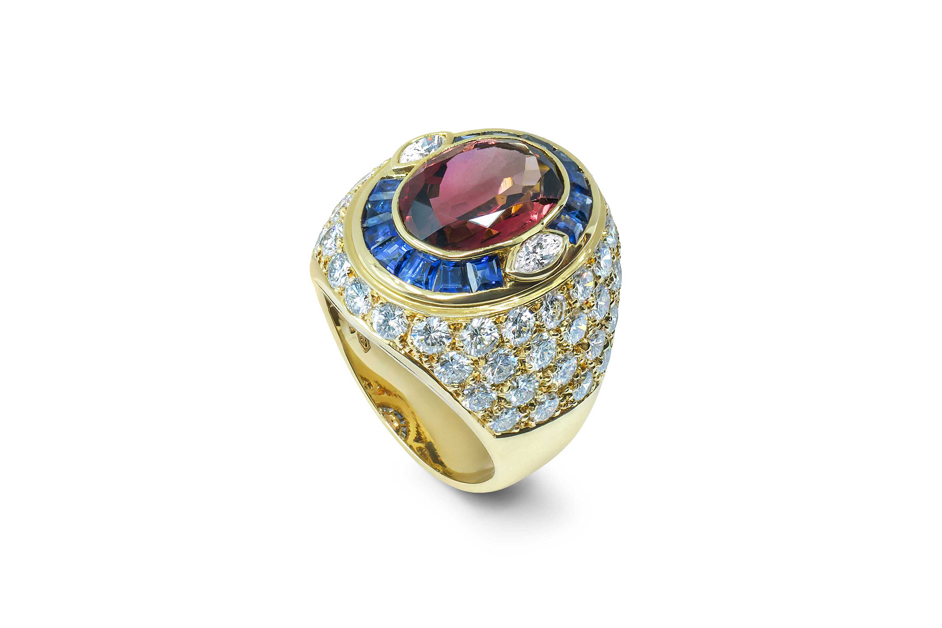 sabbadini pink tourmaline sapphire and diamond coctail ring
