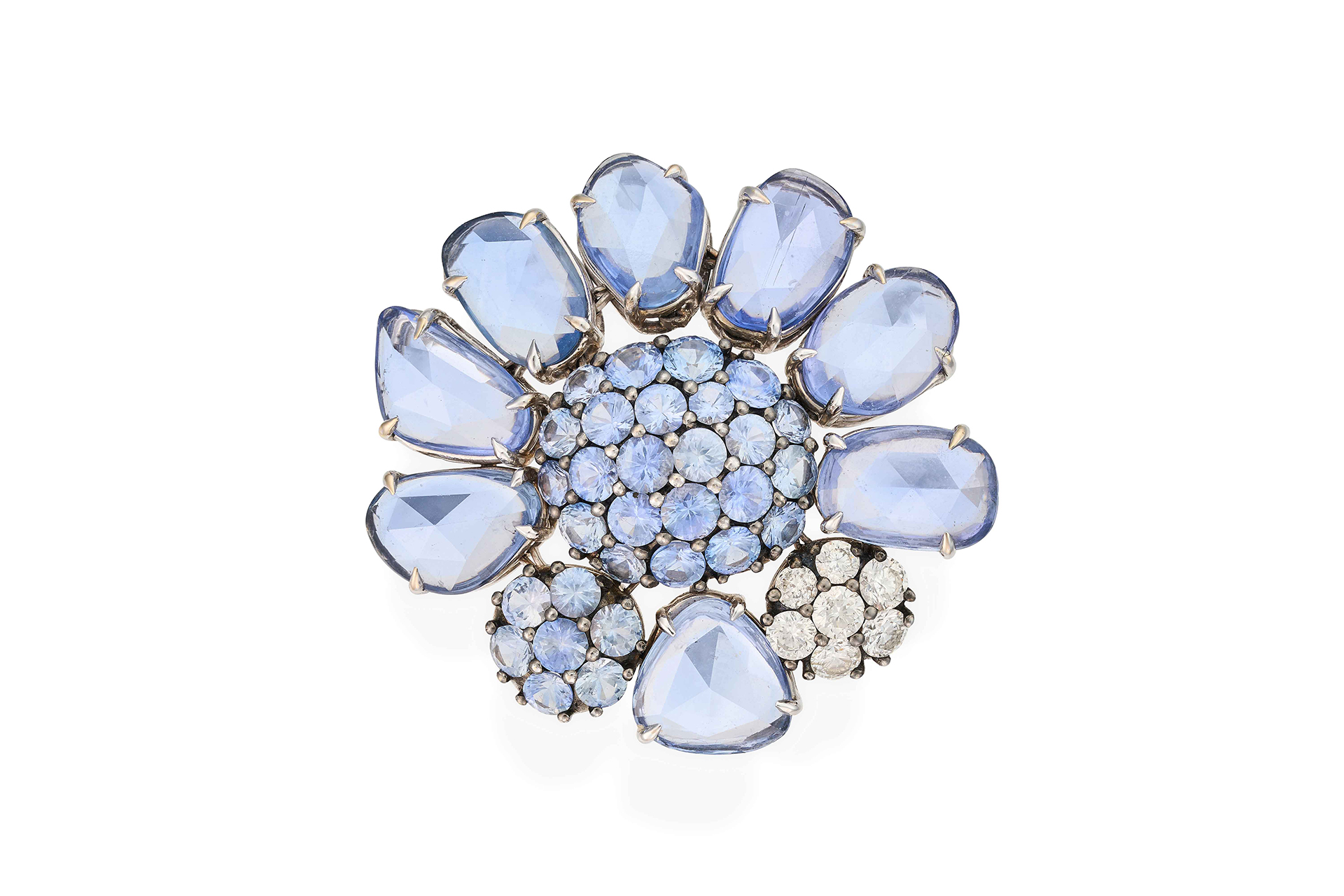 Bague cluster saphirs et diamants