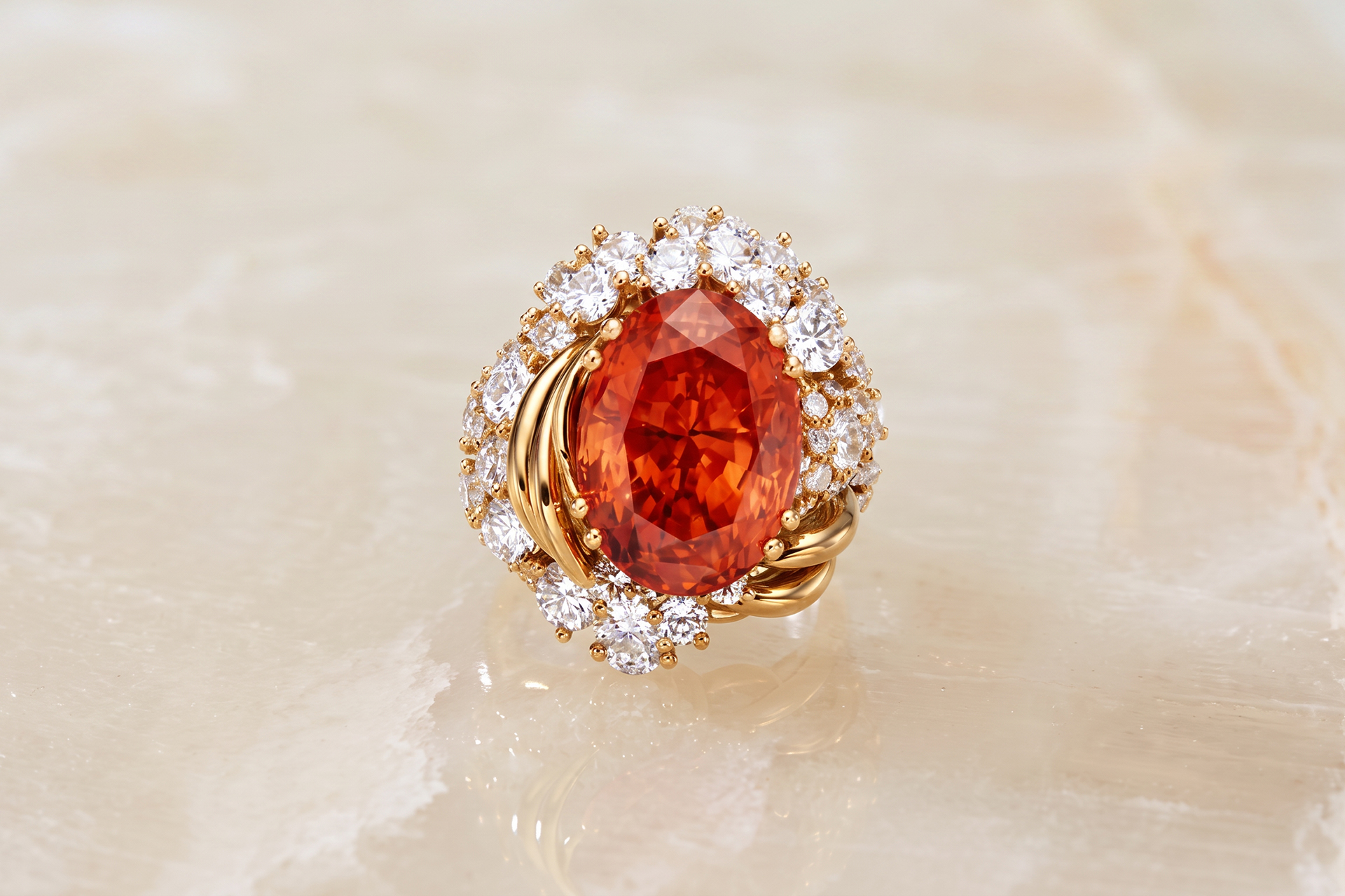 The Henry Dunay ring with a 20.84-carat padparadscha