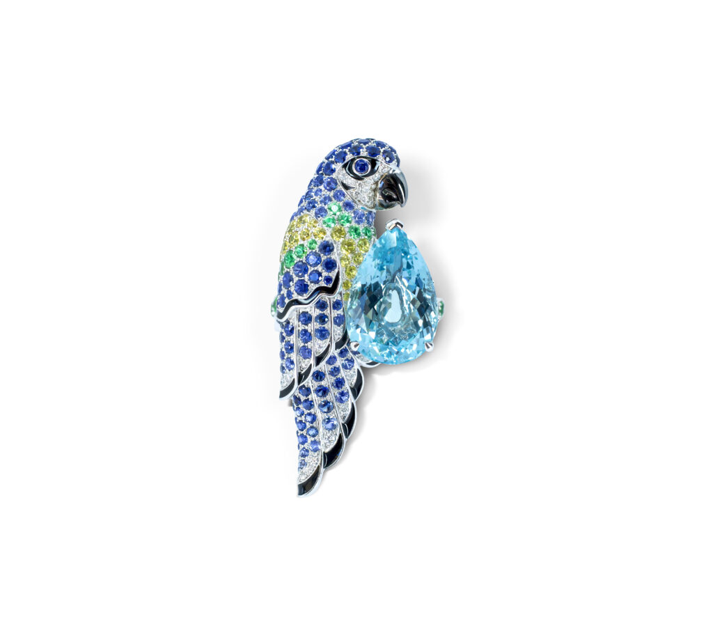 Boucheron Nuri Parrot Aquamarine and Sapphire 18K White Gold Ring