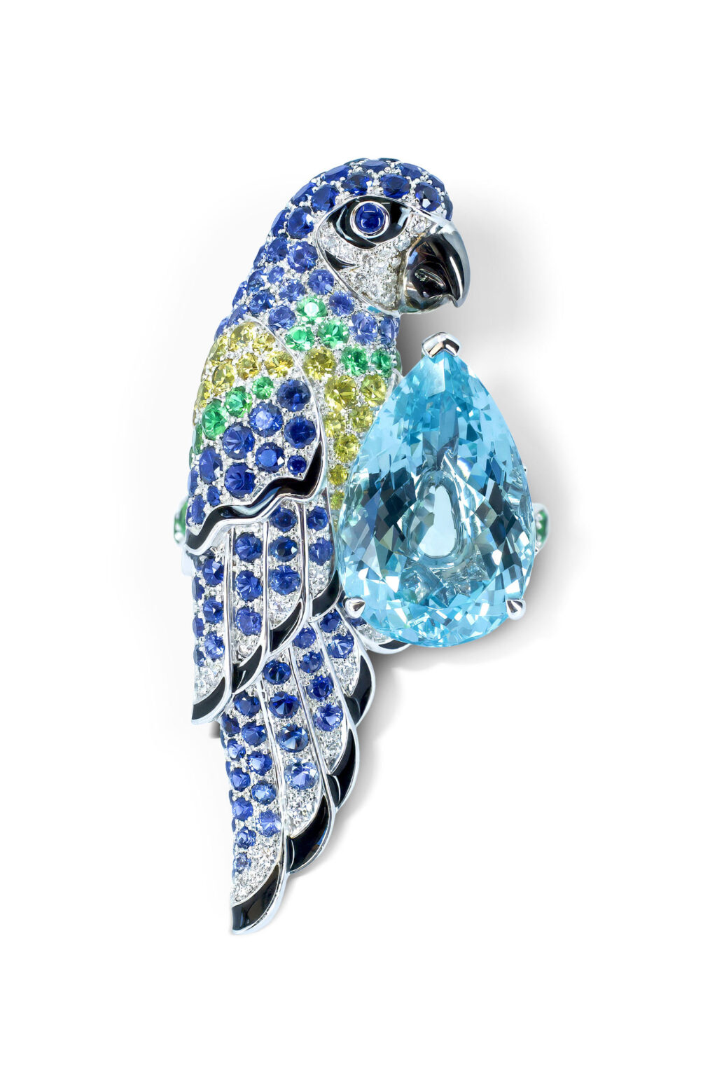 Boucheron Nuri Parrot Aquamarine and Sapphire 18K White Gold Ring
