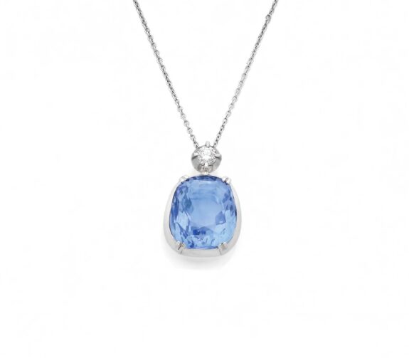 10.35 Ct Unheated Ceylon Sapphire and Diamond Necklace Dunaigre Certified