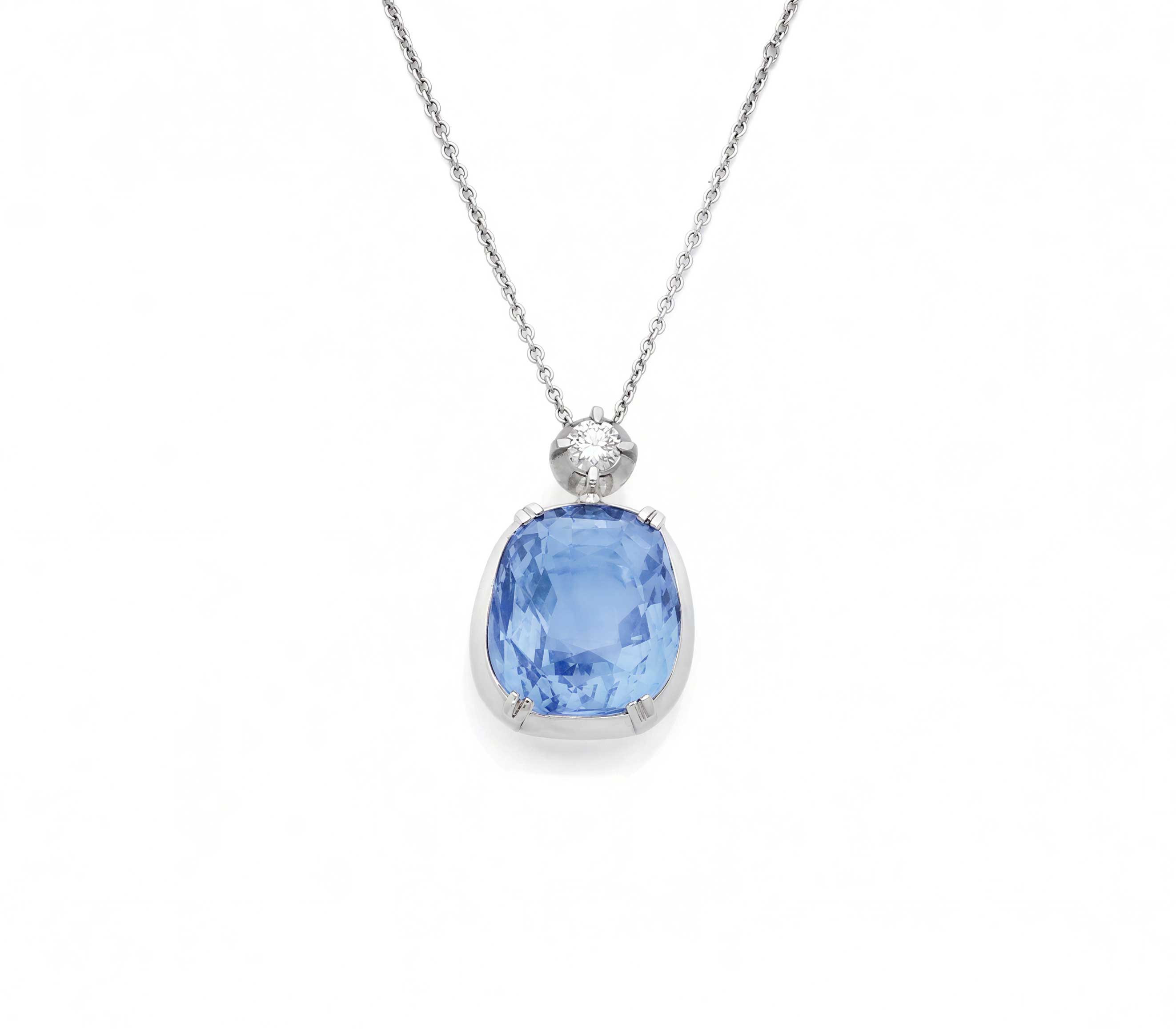 10.35 Ct Unheated Ceylon Sapphire and Diamond Necklace Dunaigre Certified