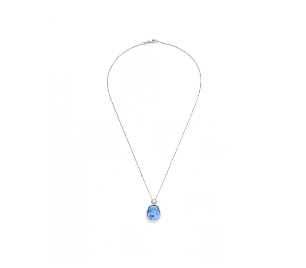 10.35 Ct Unheated Ceylon Sapphire and Diamond Necklace Dunaigre Certified