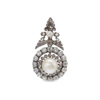 Alphonse Fouquet 8.84 Ct Natural Pearl and Diamond 18K Gold Pendant SSEF Certified