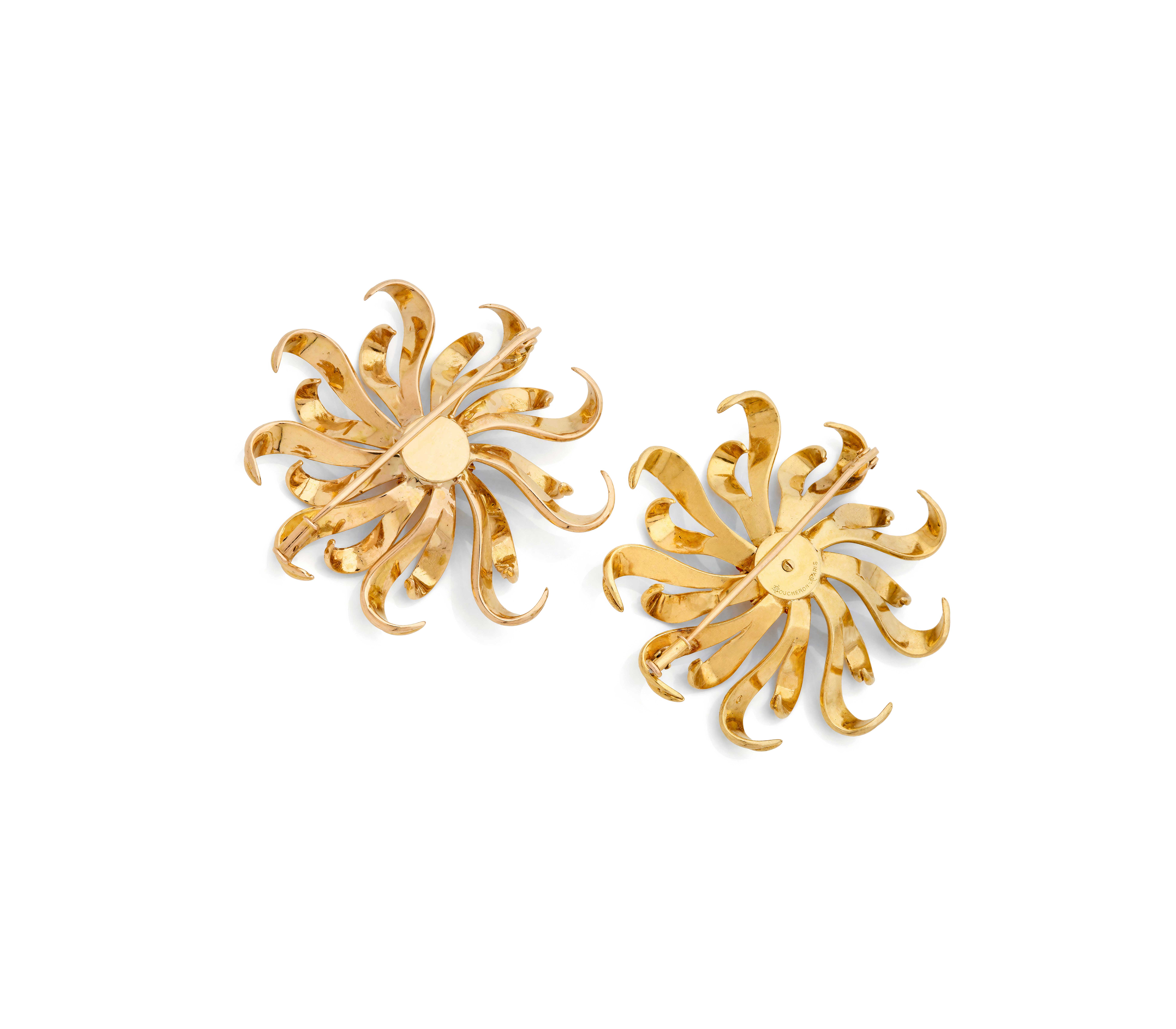 Boucheron Soleil Citrine 18K Gold Brooches, Pair