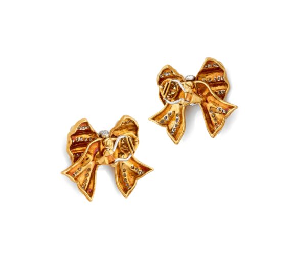 Repossi 蝴蝶结镶钻耳夹， 18K 双色金