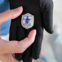 47 carat Sapphire and 15 carat Diamond Art Deco Brooch