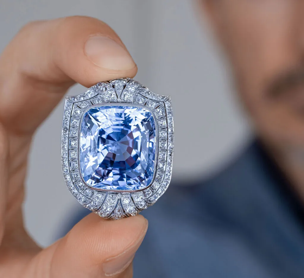 47 carat Sapphire and 15 carat Diamond Art Deco Brooch