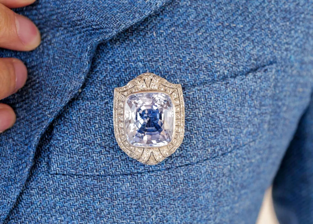 47 carat Sapphire and 15 carat Diamond Art Deco Brooch