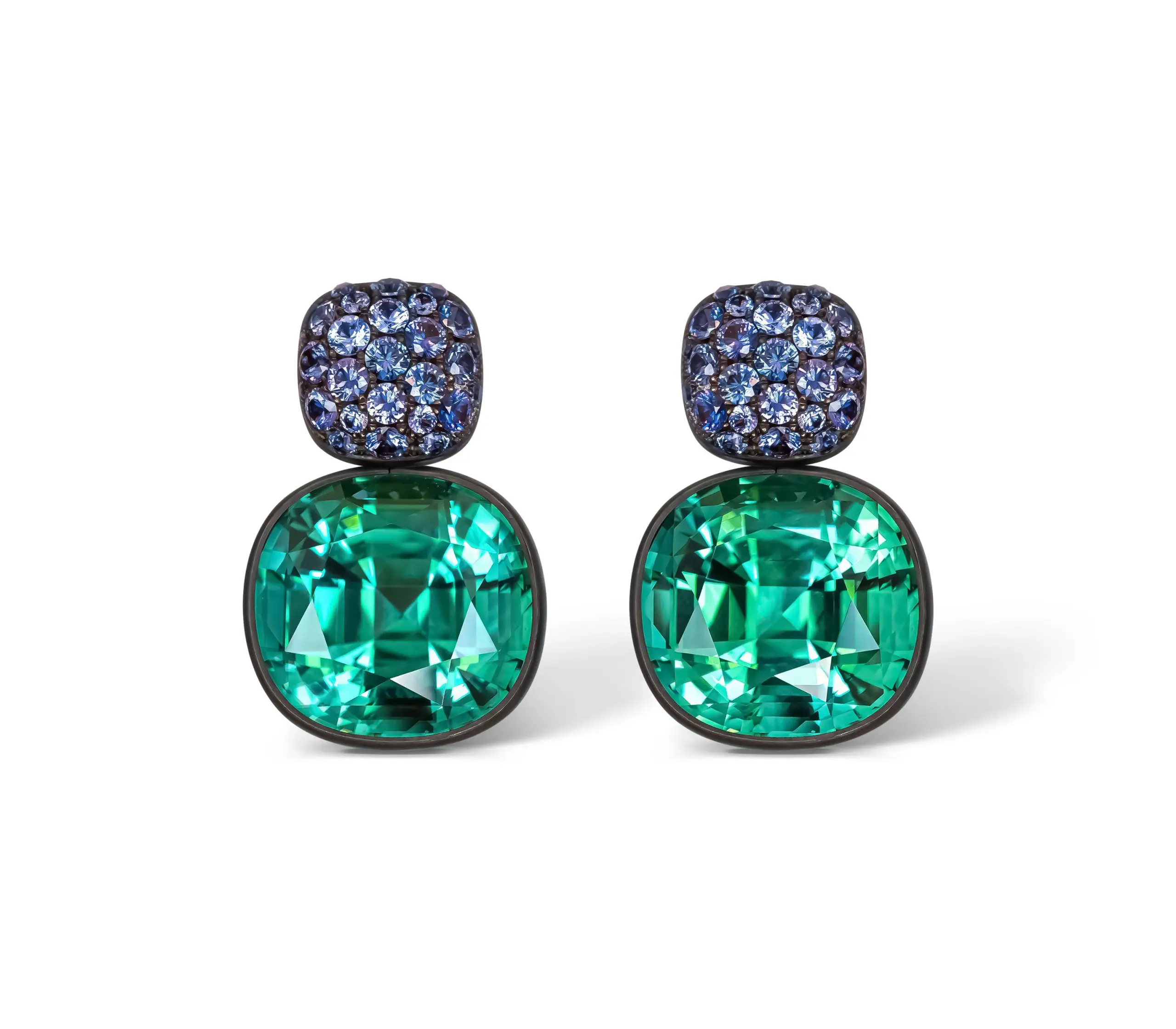 One-of-a-Kind Tourmaline and Sapphire Earrings