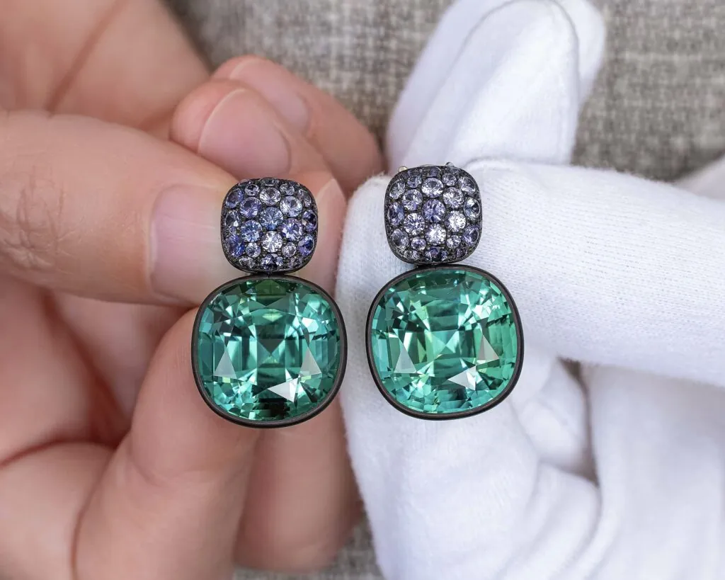 One-of-a-Kind Tourmaline and Sapphire Earrings