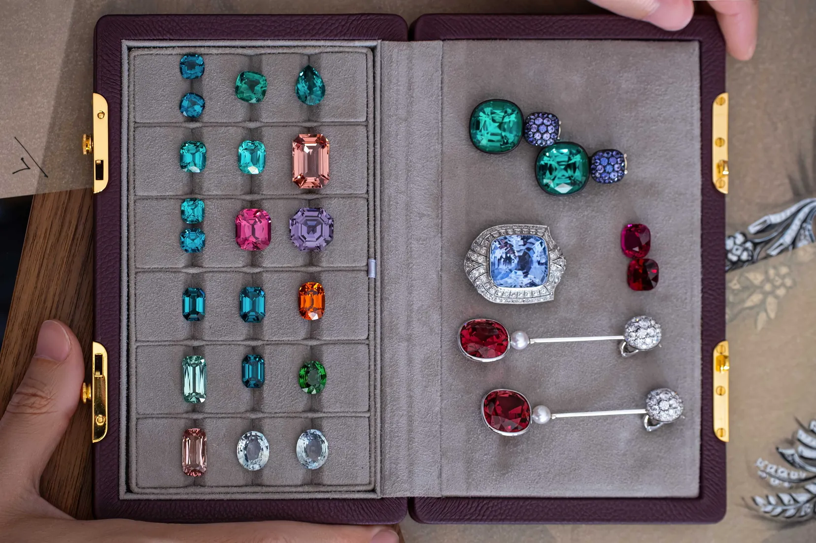 The variey of Grygorian Gallery gemstones, jewelry in the box