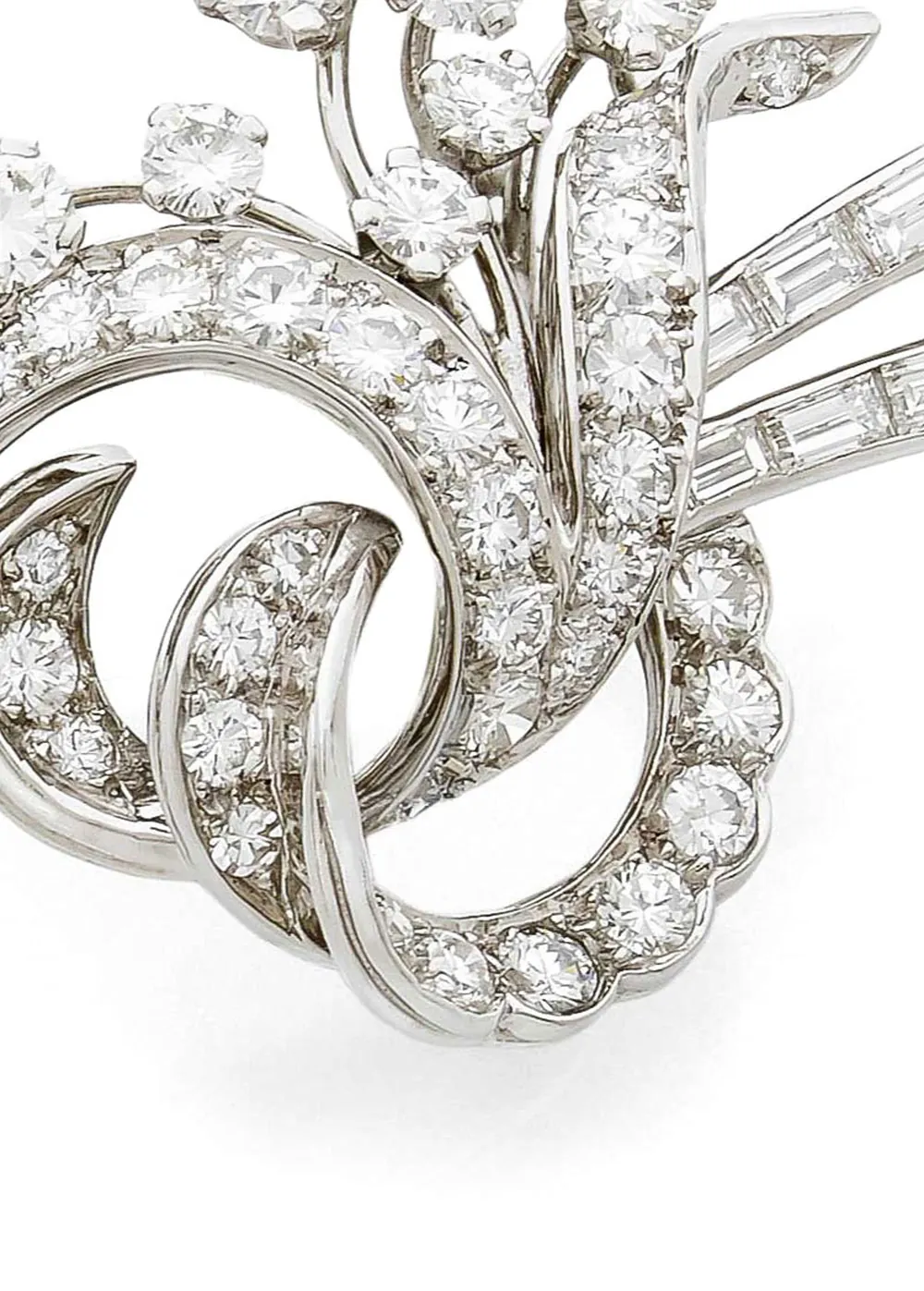 Diamond Floral Earclips in Platinum and White Gold 1950s