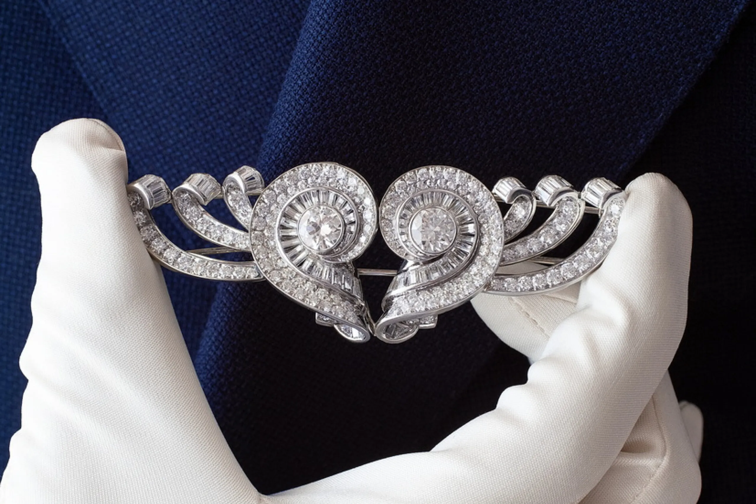 French diamond convertible clips (circa 1950) on the suit back