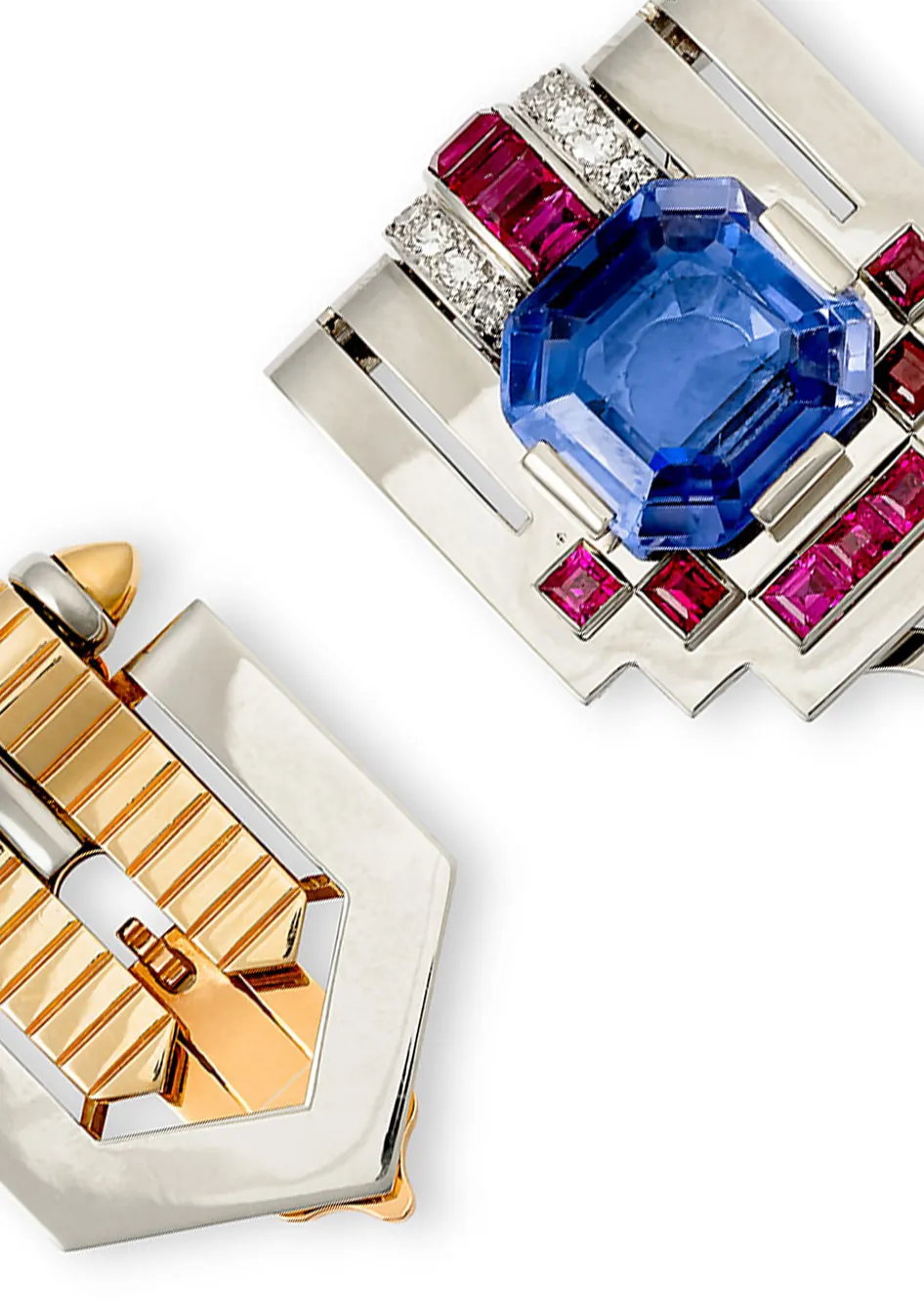 Clips Van Cleef & Arpels en or avec synthétique, rubis et diamants