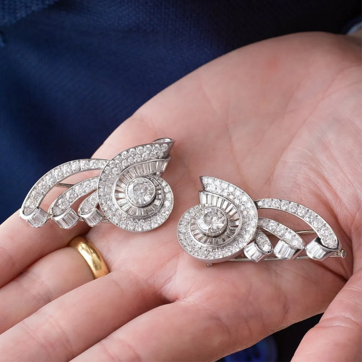 The diamond brooch in the hand