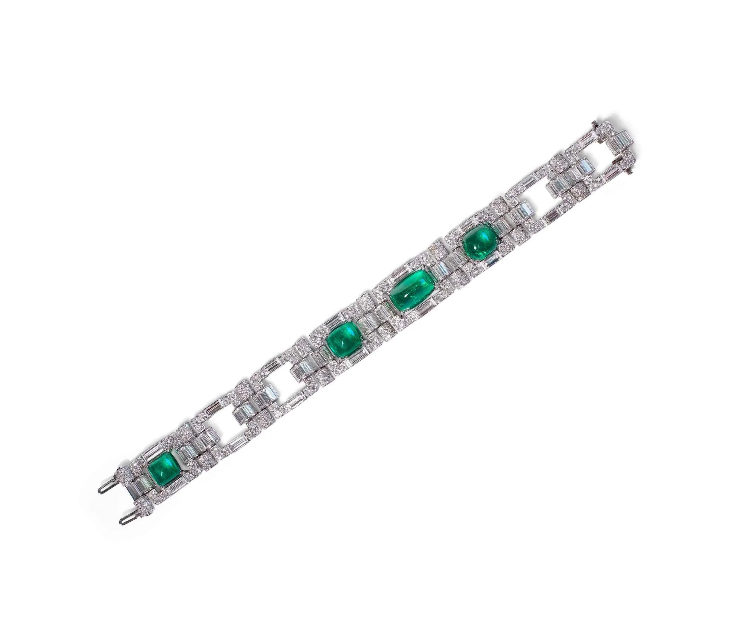 Bracelet en platine avec émeraudes